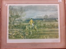 AFTER ALFRED J MUNNINGS "Devon and Somerset Stag Hounds, Huntsman Alfred Lenthal", colour print,