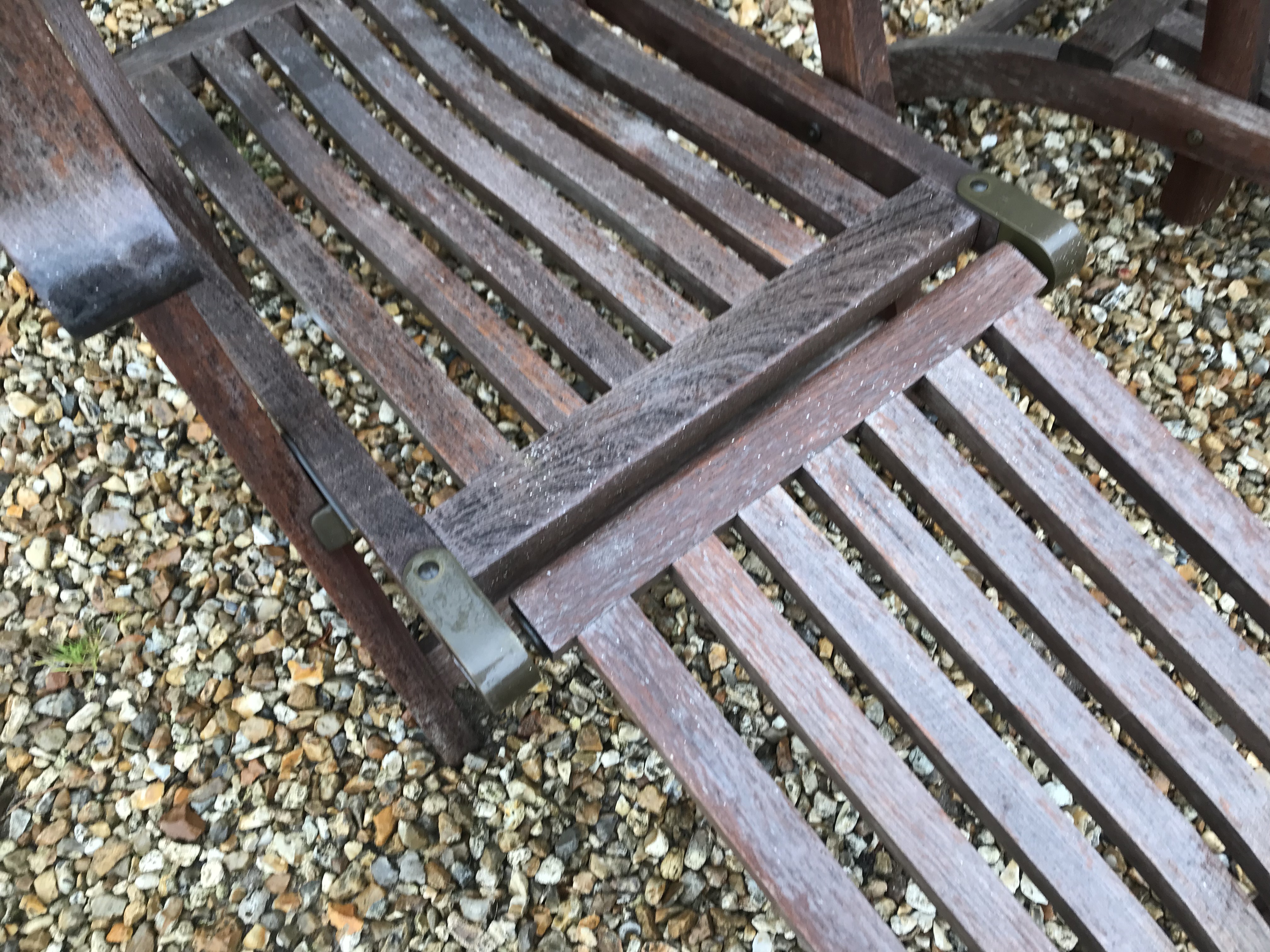 A pair of teak slatted garden steamer type chairs CONDITION REPORTS Have general - Image 9 of 11