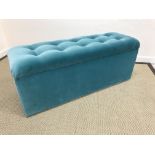 A Oliver Bonas storage ottoman in ocean blue velvet 121 cm wide x 41 cm deep x 50 cm high