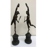 AFTER GIAMBOLOGNA "Mercury" and "Fortuna", a pair of chocolate patinated bronze figures,