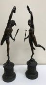 AFTER GIAMBOLOGNA "Mercury" and "Fortuna", a pair of chocolate patinated bronze figures,