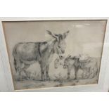 EDWARD ROBERT SMYTHE (1810-1899) “Group of three donkeys in a landscape”, pencil,