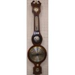 A 19th Century mahogany satinwood and rosewood strung banjo barometer thermometer with alcohol