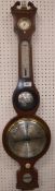 A 19th Century mahogany satinwood and rosewood strung banjo barometer thermometer with alcohol