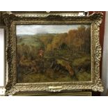 JOHN ARNOLD WHEELER SNR "Huntsman and hounds in a wooded landscape with fox jumping a wall in the