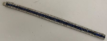 A circa 1925 French Belle Epoque diamond and sapphire 18 carat white gold and platinum set bracelet