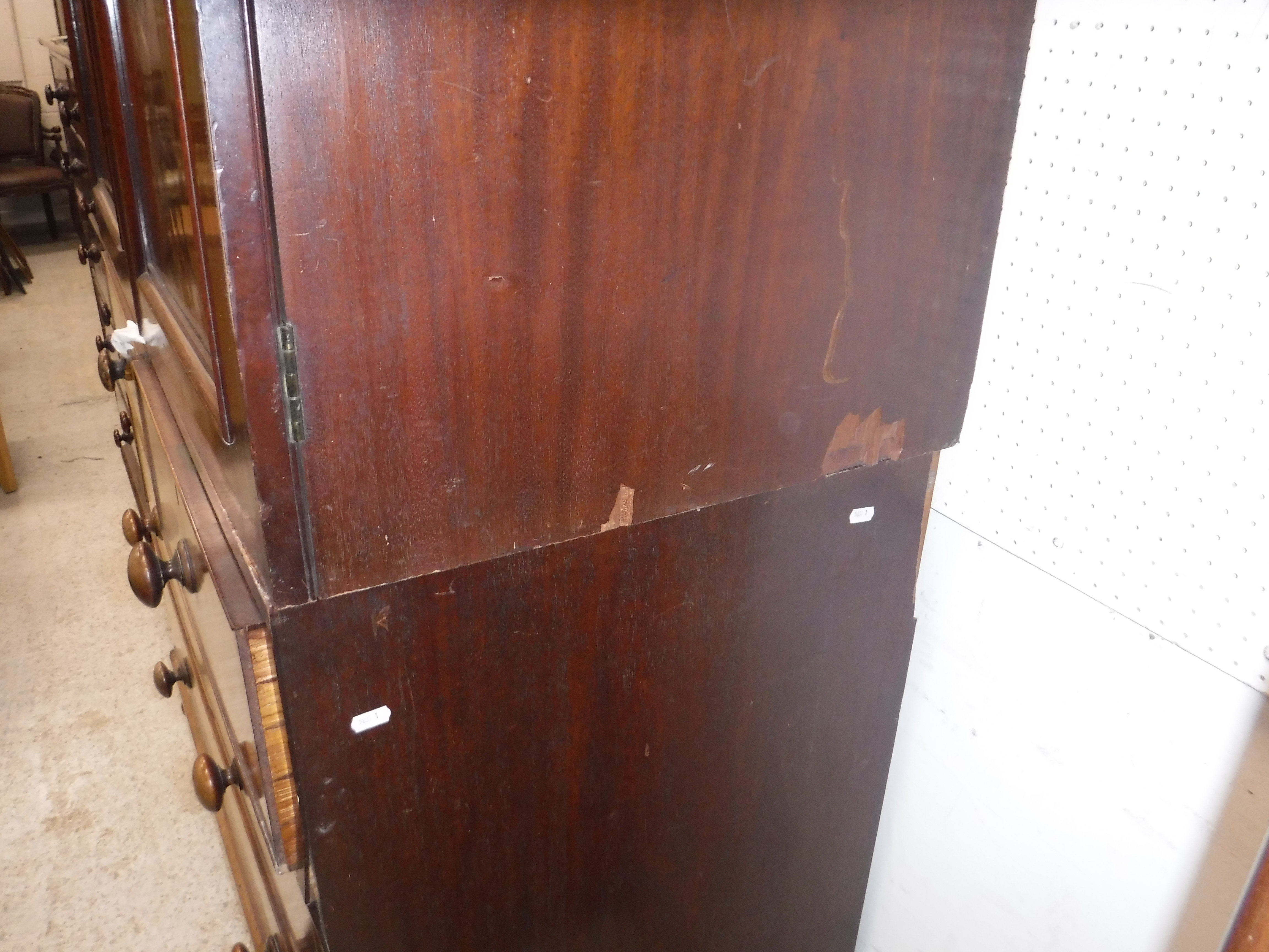 A Victorian mahogany linen press (marriage) the plain top of two sliding cupboard doors above a - Image 7 of 14