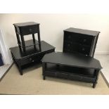 A suite of Laura Ashley Henshaw furniture all with black finish comprising a two drawer coffee