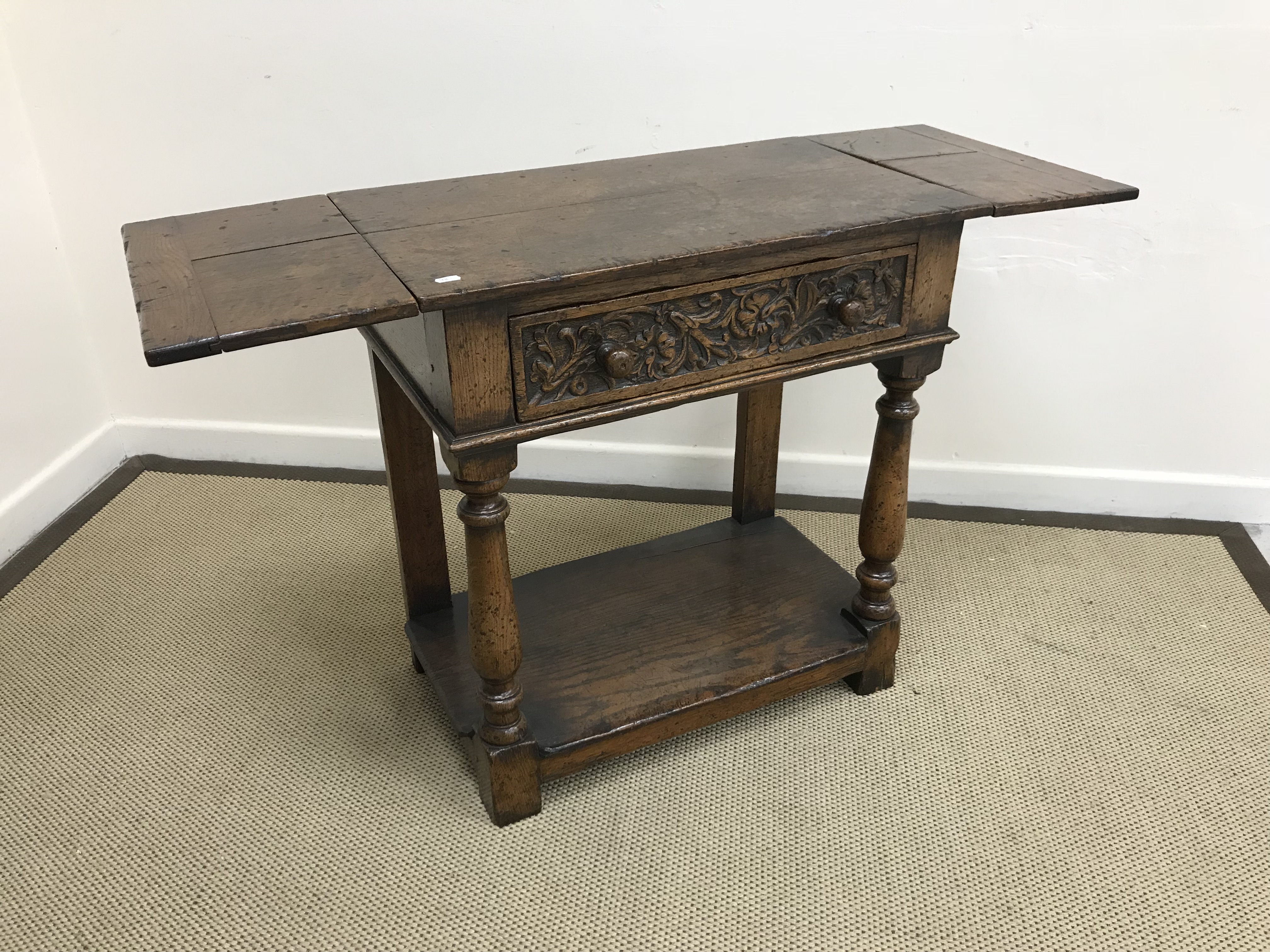 An oak single drawer drop leaf side table attributed to Titchmarsh & Goodwin, - Image 2 of 2