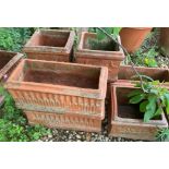 Four square terracotta garden pots and five rectangular CONDITION REPORTS Please