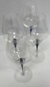 A set of ten Orrefors blue bubble glass decorated wine goblets and ten matching water glasses and