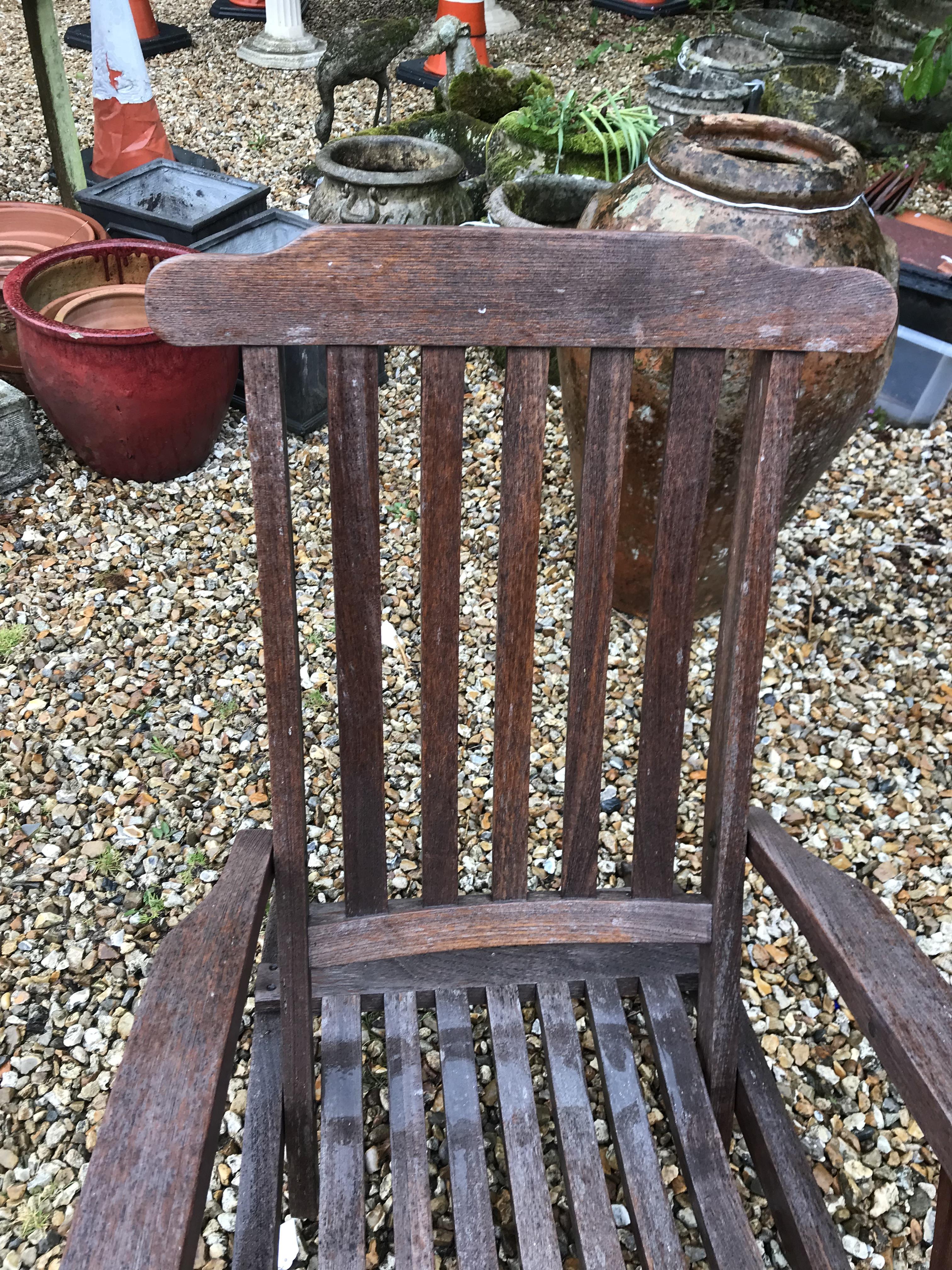 A pair of teak slatted garden steamer type chairs CONDITION REPORTS Have general - Image 10 of 11