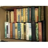 Seven boxes of various books including twelve volumes Dornford Yates novels,