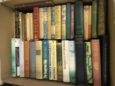 Seven boxes of various books including twelve volumes Dornford Yates novels,