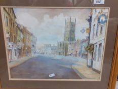 EDNA DE MAURICE "Cirencester in the Cotswolds" a study of the market place, watercolour,