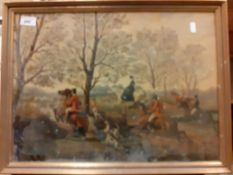 ENGLISH SCHOOL "Hunting scenes with huntsmen and hounds on the chase", chromolithographs,