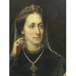 19TH CENTURY ENGLISH SCHOOL “Woman in black dress with pearl necklace and Continental style head