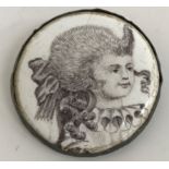 A late 18th century Liverpool/Staffordshire enamel decorated plaque brooch depicting a young woman