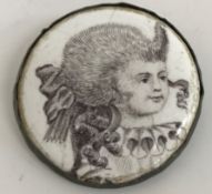 A late 18th century Liverpool/Staffordshire enamel decorated plaque brooch depicting a young woman