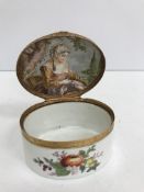 A fine 18th Century Continental porcelain oval box, probably Meissen, the top painted with fruit,