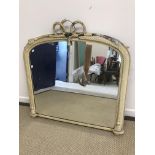 A circa 1900 painted rope-twist decorated overmantel mirror, 100 cm wide x 103 cm high,
