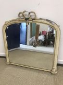 A circa 1900 painted rope-twist decorated overmantel mirror, 100 cm wide x 103 cm high,