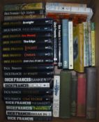 A box of books including twenty-one DICK FRANCIS novels including "Straight", "Wild Horses",