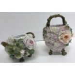 A collection of ten Continental floral encrusted vases, various factories and marks,