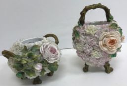 A collection of ten Continental floral encrusted vases, various factories and marks,