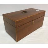 A 19th Century Australian buloke veneered tea caddy of plain rectangular form, satinwood strung,