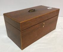 A 19th Century Australian buloke veneered tea caddy of plain rectangular form, satinwood strung,