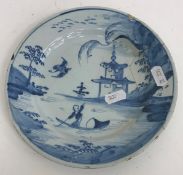 Six various 18th Century Delft plates in the chinoiserie taste including two decorated with figures