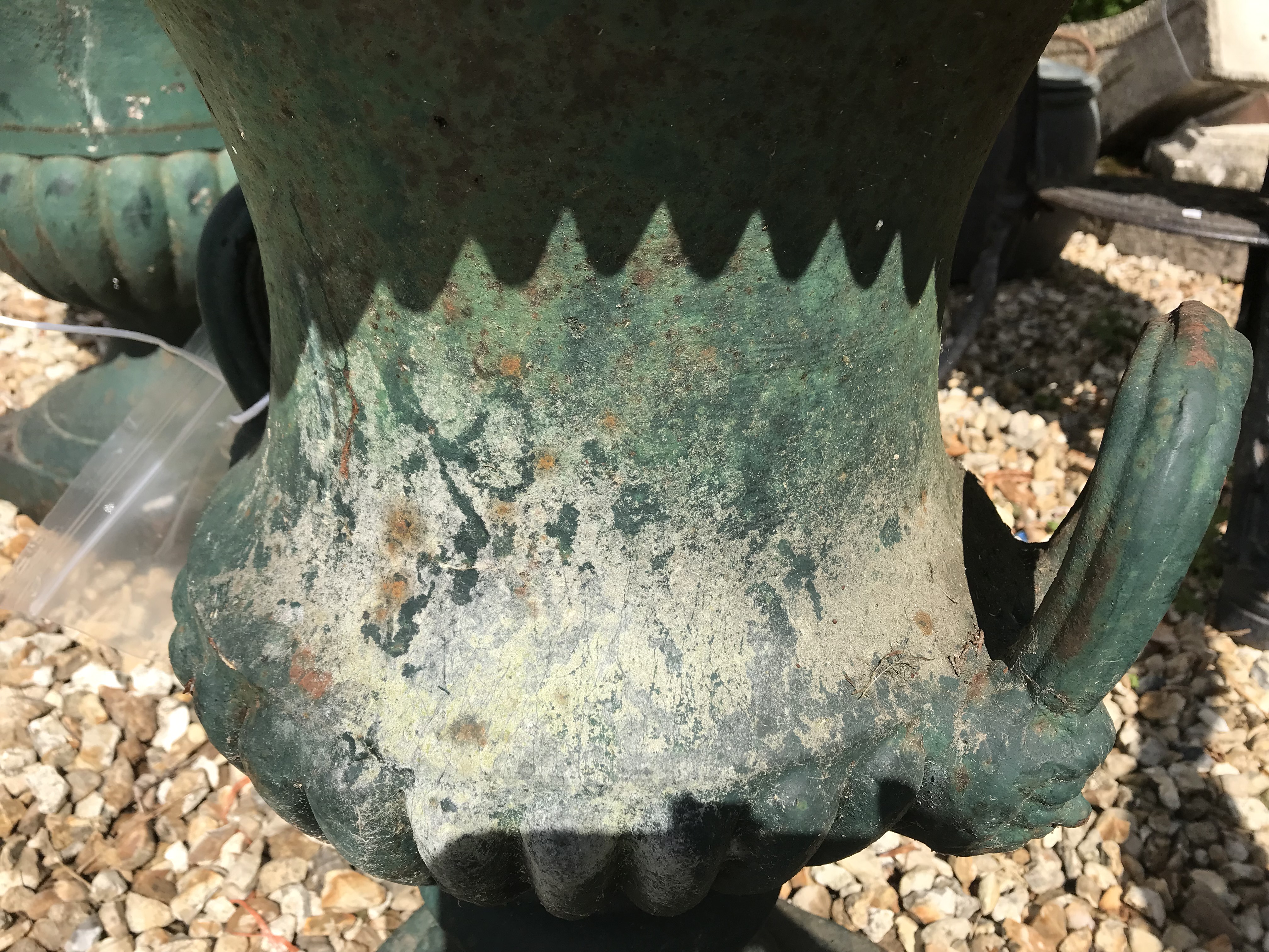 Two similar green cast iron garden urns CONDITION REPORTS Some areas of rusting, - Image 4 of 31