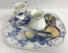 A Chamberlain's blue and white transfer decorated floral spray meat platter 39 cm x 47.