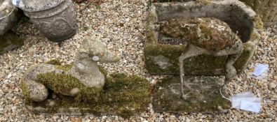 Two reconstituted stone garden ornaments, one of a crane,