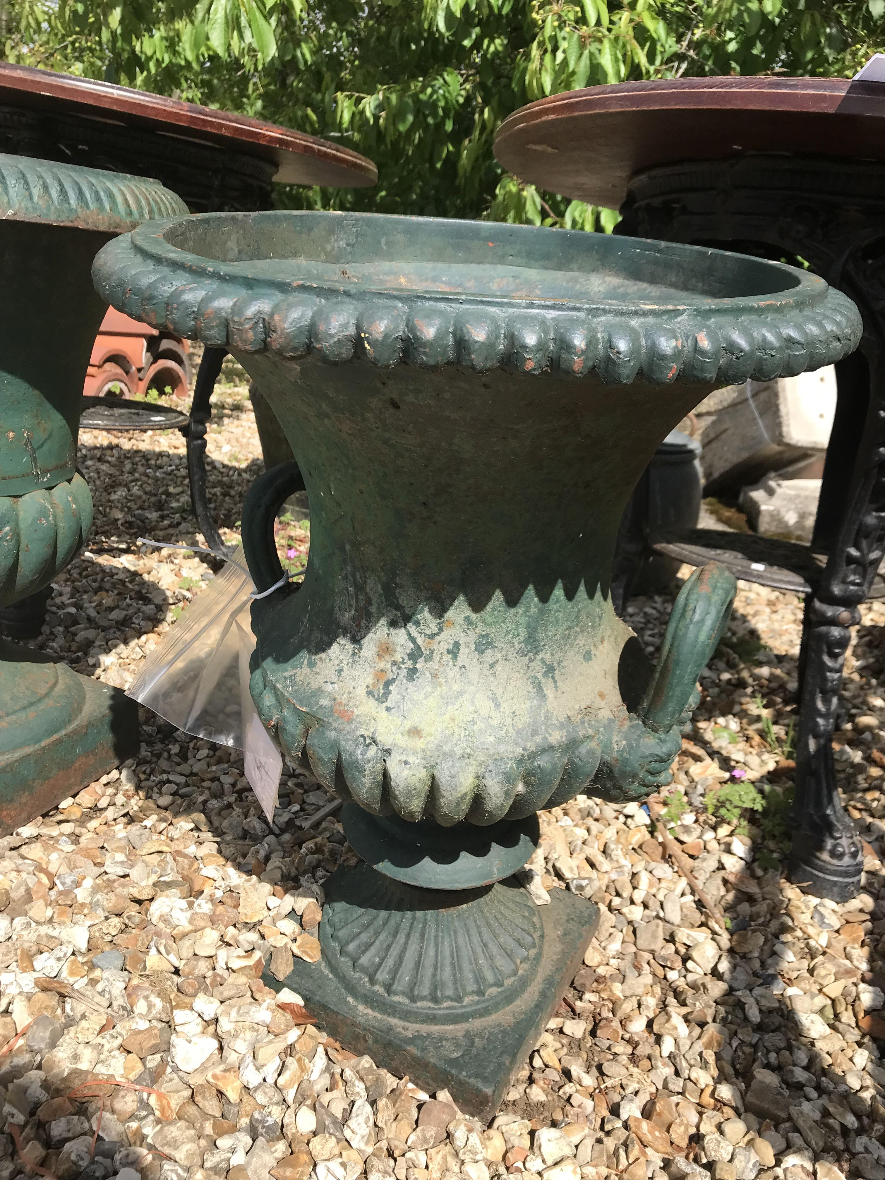 Two similar green cast iron garden urns CONDITION REPORTS Some areas of rusting, - Image 2 of 31