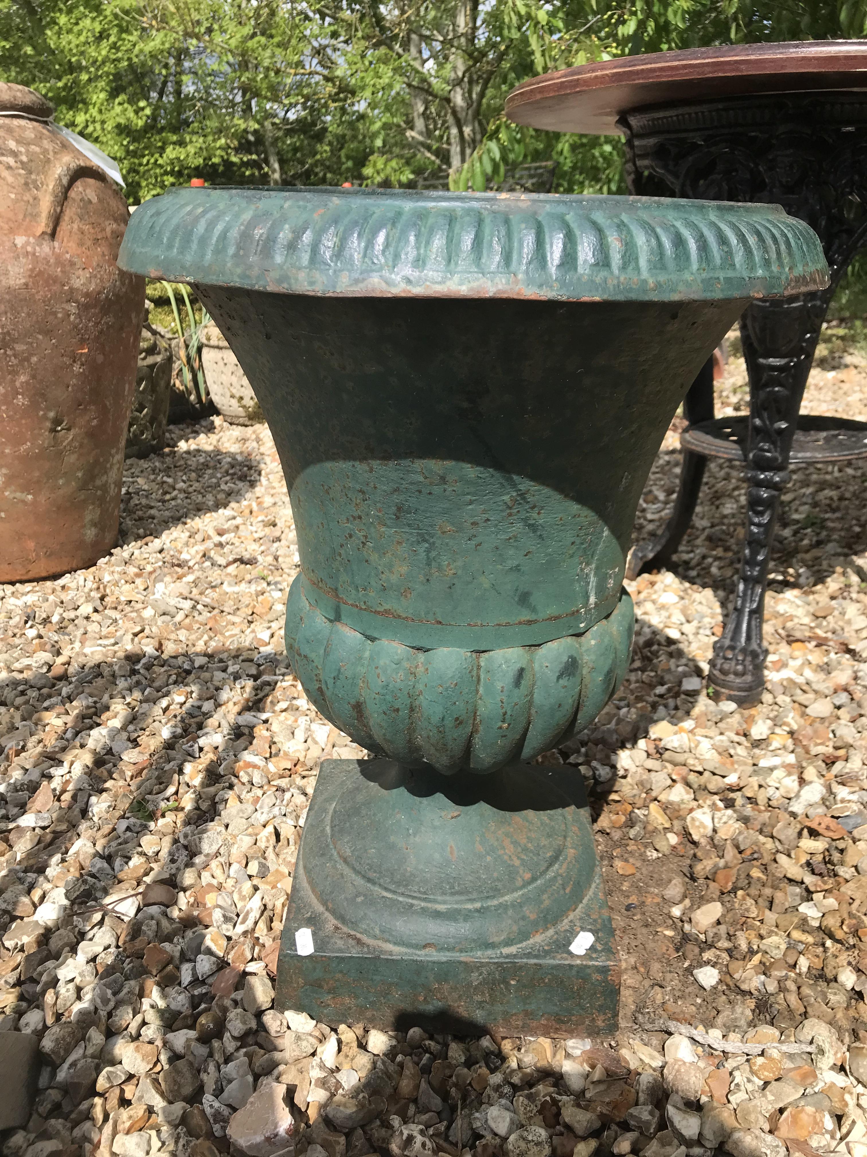 Two similar green cast iron garden urns CONDITION REPORTS Some areas of rusting, - Image 20 of 31
