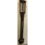 A Victorian oak cased stick barometer thermometer,