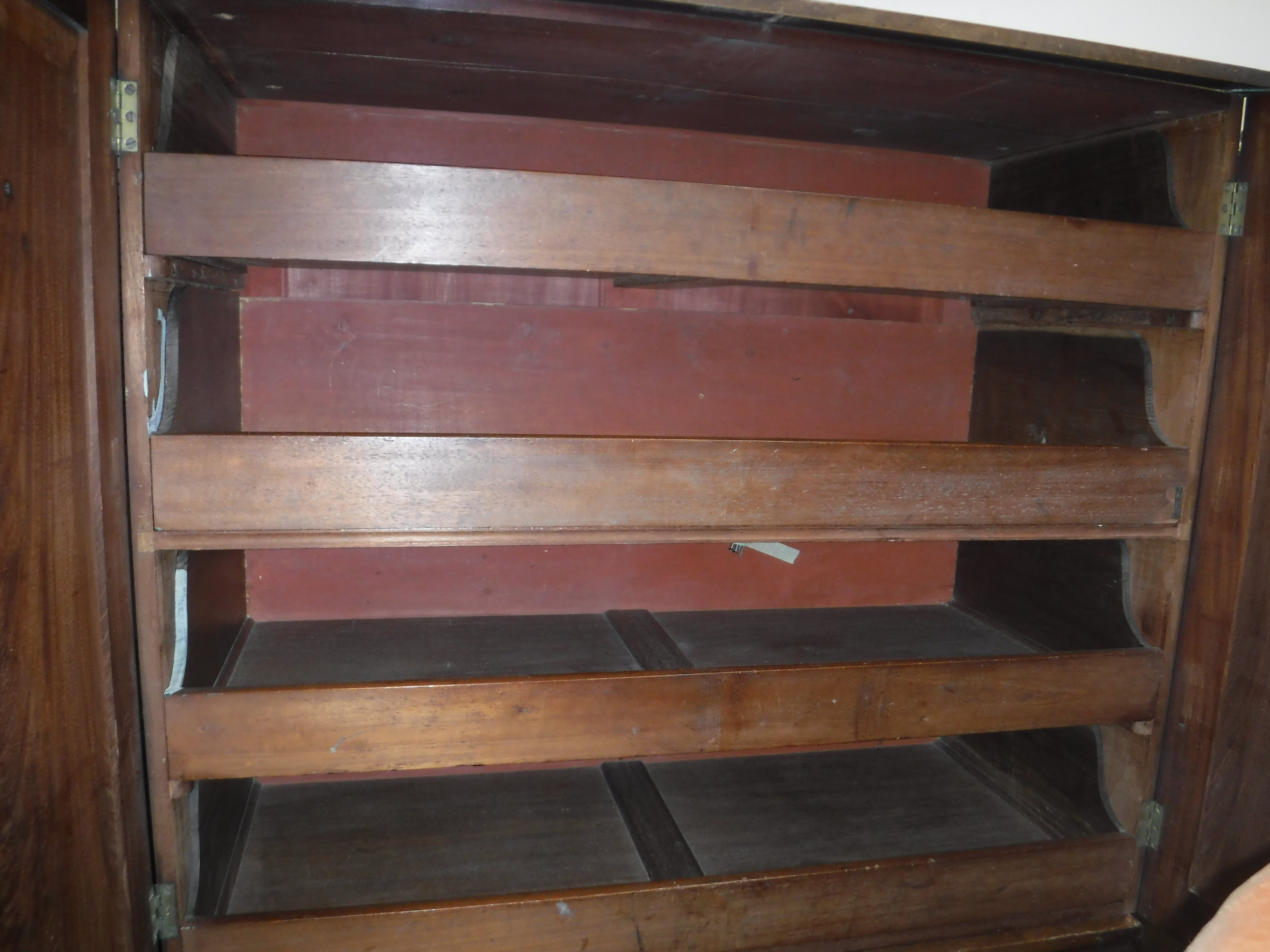 A Victorian mahogany linen press (marriage) the plain top of two sliding cupboard doors above a - Image 10 of 14