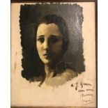 PEDRO PRUNA OCERANS (1904-1977) “Portrait de Femme”, a head study, oil on canvas laid on board,