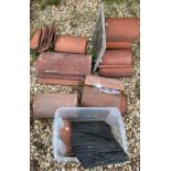 A collection of nineteen various ridge tiles together with other tiles including slates etc,