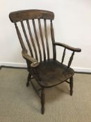 A Victorian Thames Valley beech and elm slat back Windsor type chair, 67 cm wide x 110.