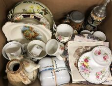 Seven boxes of assorted decorative china wares and dinner wares, etc,
