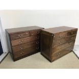 A pair of mid 20th Century mahogany chests of two short over three long drawers (presumed ex RAF,