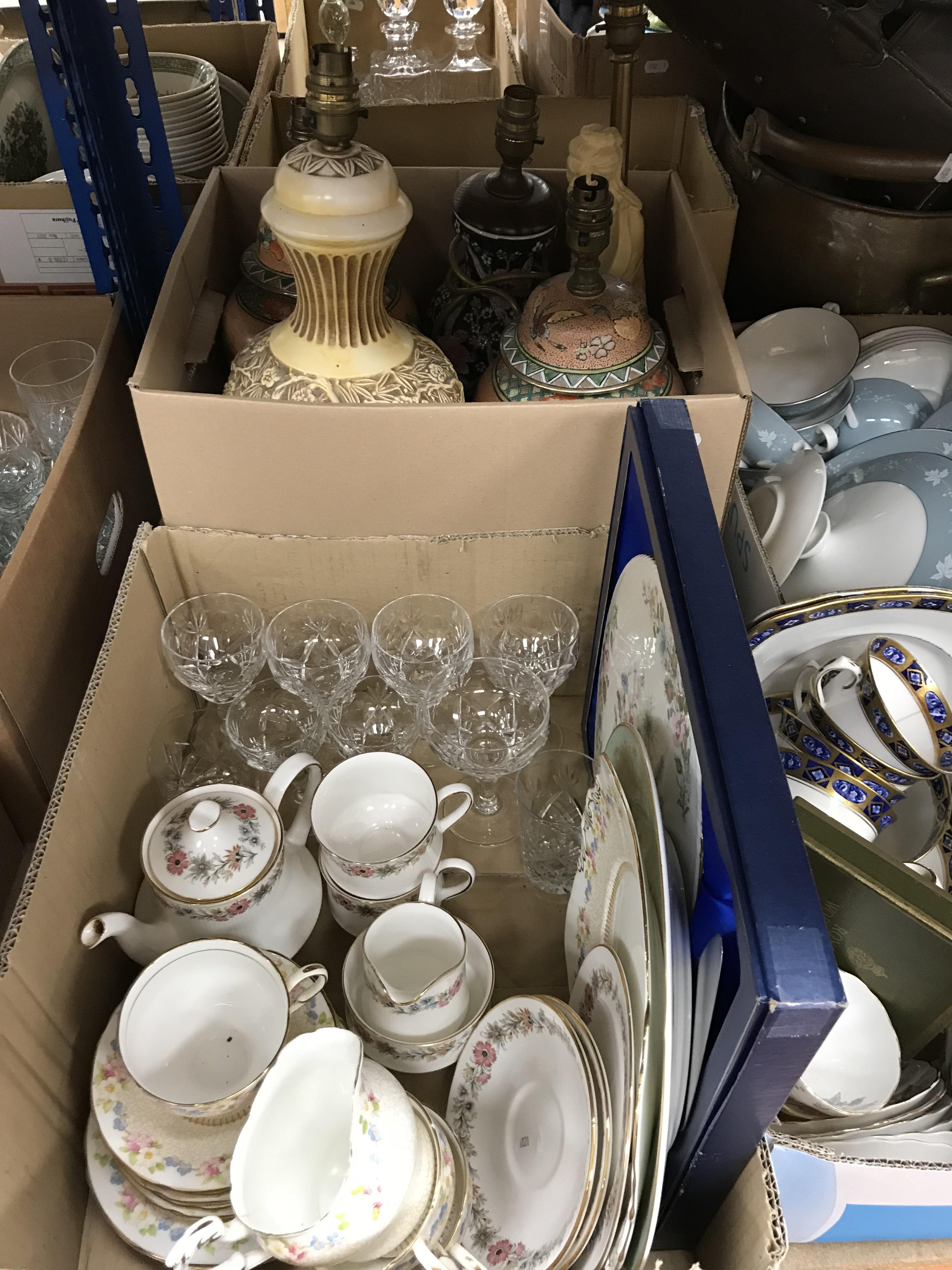 Six boxes of assorted decorated china and tea wares etc to include a Royal Doulton Reflection part - Image 2 of 3