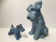 A collection of Sylvac Pottery animal figures including large blue seated terrier (1380) 27 cm high,