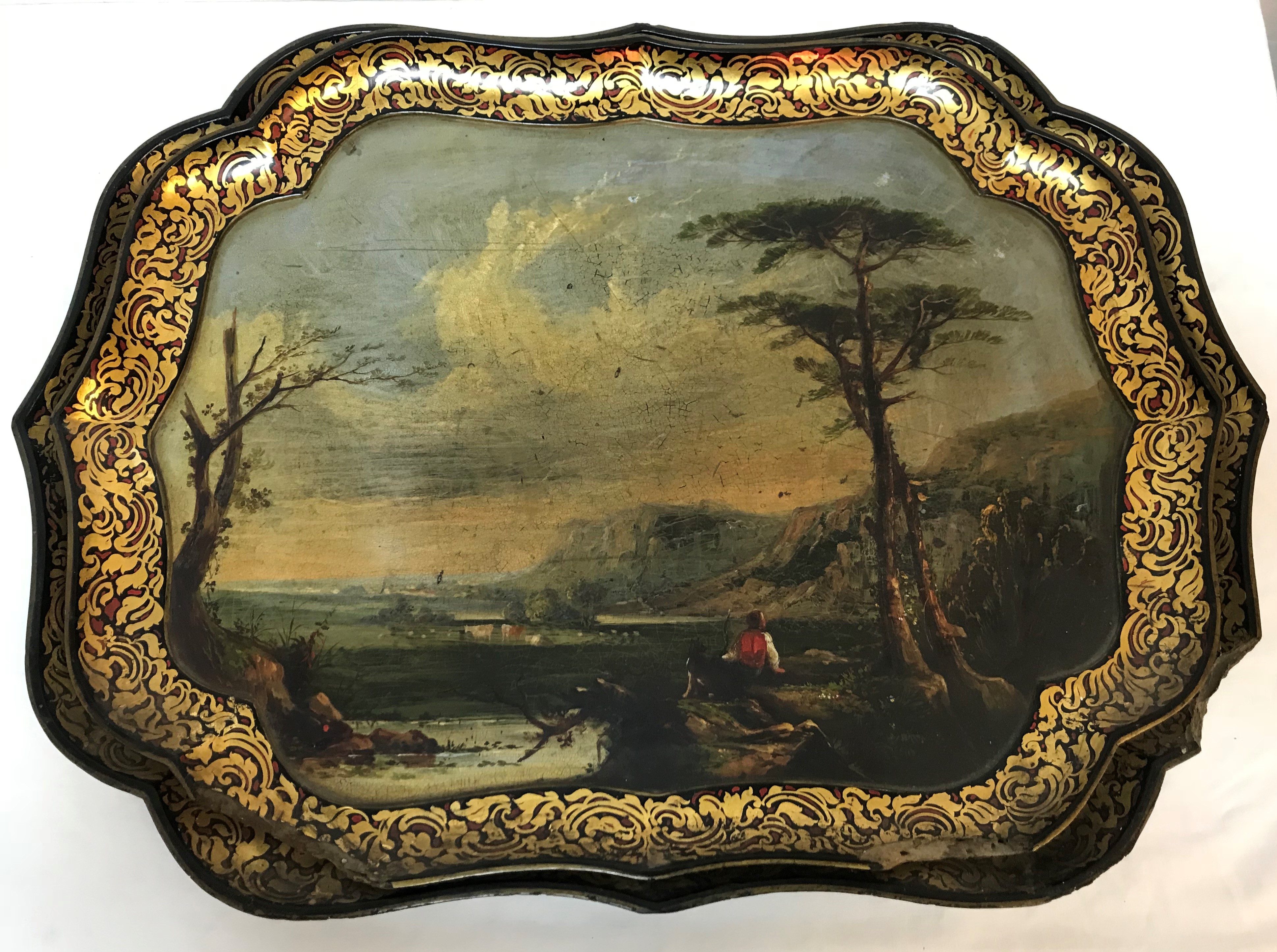 A graduated set of three 19th Century papier-maché trays by Jennens & Bettridge, - Image 2 of 4