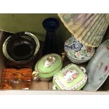 A collection of glass and pottery to include a Poole pottery table lamp,