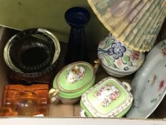 A collection of glass and pottery to include a Poole pottery table lamp,