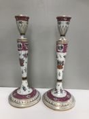A pair of Samson table candlesticks in the Chinese style, bearing "Thomas Goode & Co.